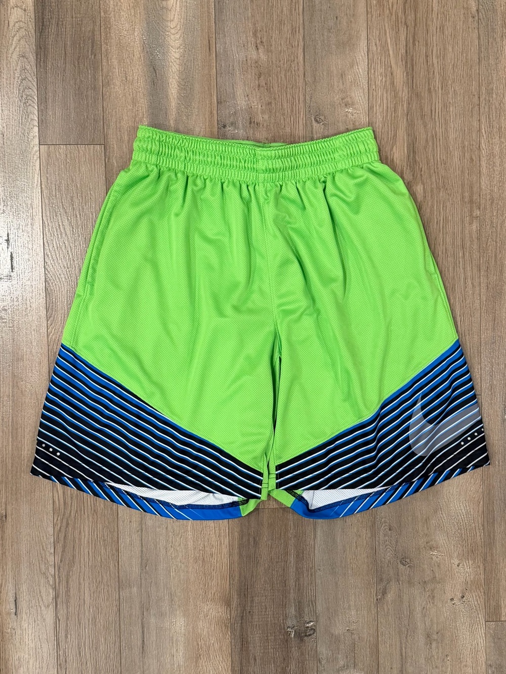 Nike Bright Lime Athletic Shorts with Blue Stripe Detail
